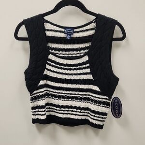 NWT - Scoop Black and White Striped Women's Crochet Crop Top Tank - Medium